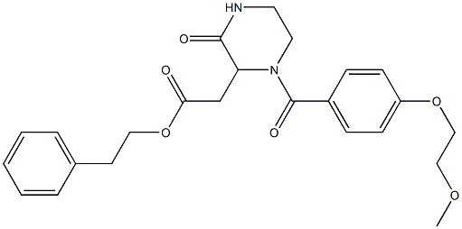 phenethyl 2-{1-[4-(2-methoxyethoxy)benzoyl]-3-oxo-2-piperazinyl}acetate Struktur