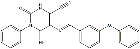 6-imino-2-oxo-5-{[(E)-(3-phenoxyphenyl)methylidene]amino}-1-phenyl-1,2,3,6-tetrahydro-4-pyrimidinecarbonitrile Struktur