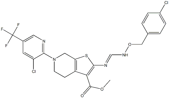 methyl 2-[({[(4-chlorobenzyl)oxy]amino}methylene)amino]-6-[3-chloro-5-(trifluoromethyl)-2-pyridinyl]-4,5,6,7-tetrahydrothieno[2,3-c]pyridine-3-carboxylate Struktur