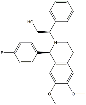 (1R)-1,2,3,4-Tetrahydro-2-[(R)-1-phenyl-2-hydroxyethyl]-1-(4-fluorophenyl)-6,7-dimethoxyisoquinoline Struktur