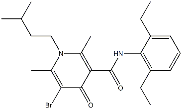 N-(2,6-Diethylphenyl)-1,4-dihydro-2,6-dimethyl-5-bromo-4-oxo-1-isopentyl-3-pyridinecarboxamide Struktur