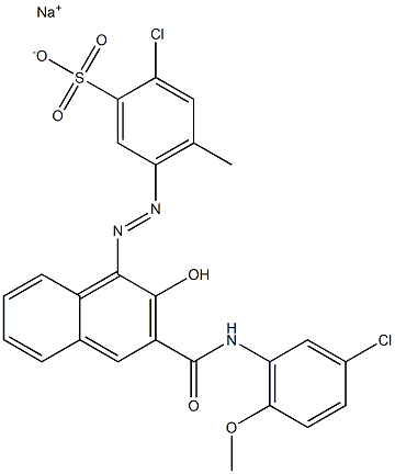 2-Chloro-4-methyl-5-[[3-[[(3-chloro-6-methoxyphenyl)amino]carbonyl]-2-hydroxy-1-naphtyl]azo]benzenesulfonic acid sodium salt Struktur