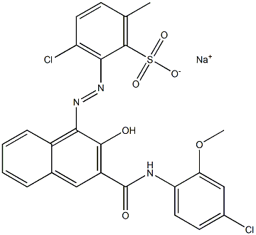 3-Chloro-6-methyl-2-[[3-[[(4-chloro-2-methoxyphenyl)amino]carbonyl]-2-hydroxy-1-naphtyl]azo]benzenesulfonic acid sodium salt Struktur