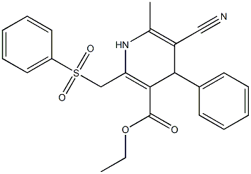 5-Cyano-1,4-dihydro-6-methyl-2-[phenylsulfonylmethyl]-4-phenylpyridine-3-carboxylic acid ethyl ester Struktur