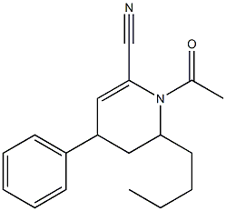 2-Butyl-1-acetyl-1,2,3,4-tetrahydro-4-phenylpyridine-6-carbonitrile Struktur