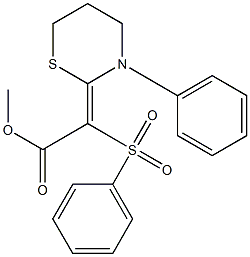 (E)-(Phenylsulfonyl)[(3-phenyl-3,4,5,6-tetrahydro-2H-1,3-thiazin)-2-ylidene]acetic acid methyl ester Struktur