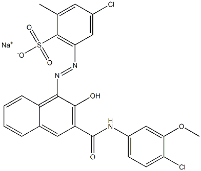 4-Chloro-2-methyl-6-[[3-[[(4-chloro-3-methoxyphenyl)amino]carbonyl]-2-hydroxy-1-naphtyl]azo]benzenesulfonic acid sodium salt Struktur