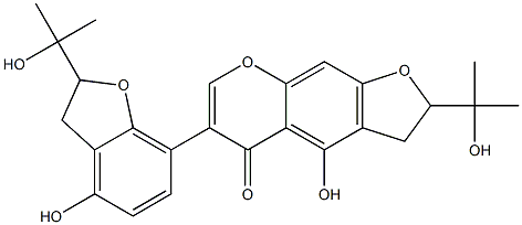 2,3-Dihydro-2-(1-hydroxy-1-methylethyl)-4-hydroxy-6-[[2,3-dihydro-2-(1-hydroxy-1-methylethyl)-4-hydroxybenzofuran]-7-yl]-5H-furo[3,2-g][1]benzopyran-5-one Struktur