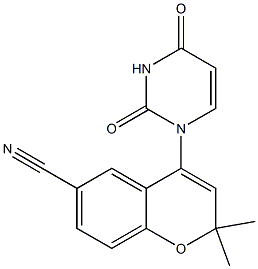 2,2-Dimethyl-4-[(2,4-dioxo-1,2,3,4-tetrahydropyrimidin)-1-yl]-2H-1-benzopyran-6-carbonitrile Struktur