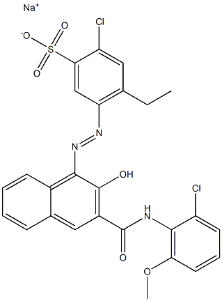 2-Chloro-4-ethyl-5-[[3-[[(2-chloro-6-methoxyphenyl)amino]carbonyl]-2-hydroxy-1-naphtyl]azo]benzenesulfonic acid sodium salt Struktur