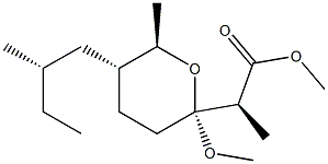 (S)-2-[[(2R,5R,6R)-2-Methoxy-6-methyl-5-[(S)-2-methylbutyl]tetrahydro-2H-pyran]-2-yl]propionic acid methyl ester Struktur