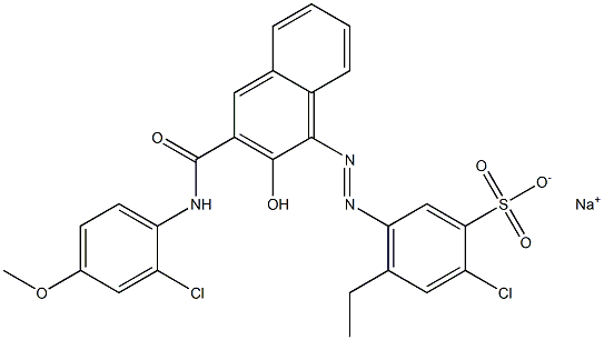 2-Chloro-4-ethyl-5-[[3-[[(2-chloro-4-methoxyphenyl)amino]carbonyl]-2-hydroxy-1-naphtyl]azo]benzenesulfonic acid sodium salt Struktur