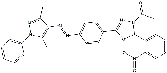 4-Acetyl-5-(2-nitrophenyl)-4,5-dihydro-2-[4-[(3,5-dimethyl-1-phenyl-1H-pyrazol-4-yl)azo]phenyl]-1,3,4-oxadiazole Struktur