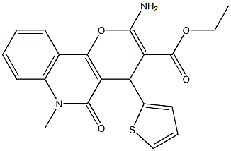 2-Amino-4-(2-thienyl)-5-oxo-6-methyl-4,6-dihydro-5H-pyrano[3,2-c]quinoline-3-carboxylic acid ethyl ester Struktur