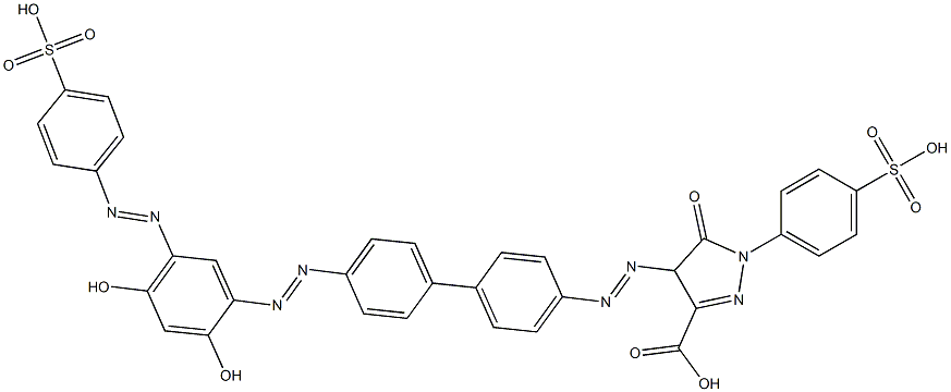 4-[[4'-[[2,4-Dihydroxy-5-[(4-sulfophenyl)azo]phenyl]azo][1,1'-biphenyl]-4-yl]azo]-4,5-dihydro-5-oxo-1-(4-sulfophenyl)-1H-pyrazole-3-carboxylic acid Struktur