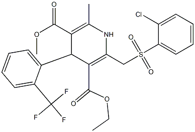 1,4-Dihydro-4-(2-trifluoromethylphenyl)-6-methyl-2-[(2-chlorophenylsulfonyl)methyl]pyridine-3,5-dicarboxylic acid 3-ethyl 5-methyl ester Struktur