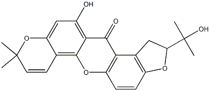 1,2-Dihydro-12-hydroxy-2-(1-hydroxy-1-methylethyl)-9,9-dimethyl-9H,13H-3,6,10-trioxa-3H-benzo[a]cyclopent[h]anthracen-13-one Struktur