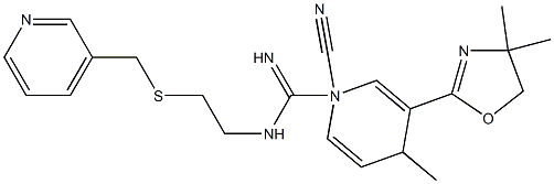 N1-[2-[(3-Pyridylmethyl)thio]ethyl]-N2-cyano-4-methyl-3-(4,4-dimethyl-2-oxazolin-2-yl)-1,4-dihydropyridine-1-carboxamidine Struktur