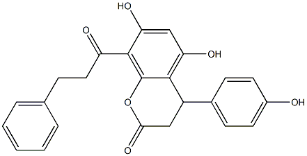 3,4-Dihydro-5,7-dihydroxy-4-(4-hydroxyphenyl)-8-(3-phenyl-1-oxopropyl)-2H-1-benzopyran-2-one Struktur