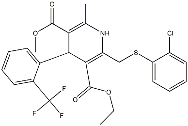 1,4-Dihydro-4-(2-trifluoromethylphenyl)-6-methyl-2-[(2-chlorophenylthio)methyl]pyridine-3,5-dicarboxylic acid 3-ethyl 5-methyl ester Struktur