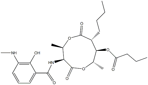 Butanoic acid (3S,4R,7R,8R,9S)-3-[(3-methylamino-2-hydroxybenzoyl)amino]-4,9-dimethyl-2,6-dioxo-7-butyl-1,5-dioxonan-8-yl ester Struktur