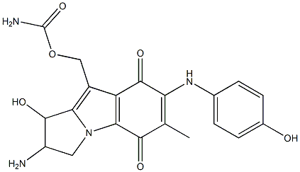 2-Amino-9-(aminocarbonyloxymethyl)-2,3-dihydro-1-hydroxy-6-methyl-7-(4-hydroxyphenylamino)-1H-pyrrolo[1,2-a]indole-5,8-dione Struktur