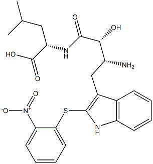 N-[(2R,3R)-3-Amino-2-hydroxy-4-[2-[(2-nitrophenyl)thio]-1H-indol-3-yl]butyryl]-L-leucine Struktur