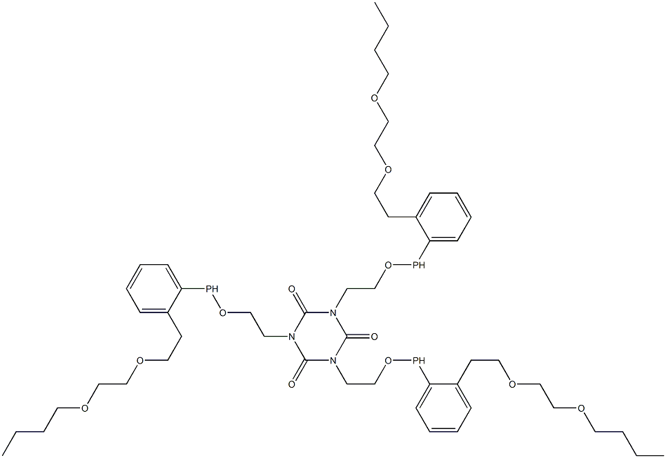 1,3,5-Tris[2-[2-[2-[(2-butoxyethyl)oxy]ethyl]phenylphosphinooxy]ethyl]-1,3,5-triazine-2,4,6(1H,3H,5H)-trione Struktur