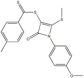 4-Methylthio-1-(4-methoxyphenyl)-3-(4-methyl(thiobenzoyl)thio)-1,2-dihydroazet-2-one Struktur