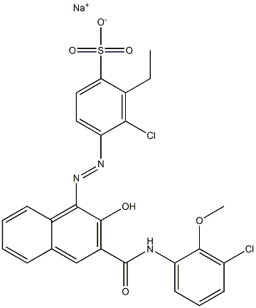 3-Chloro-2-ethyl-4-[[3-[[(3-chloro-2-methoxyphenyl)amino]carbonyl]-2-hydroxy-1-naphtyl]azo]benzenesulfonic acid sodium salt Struktur