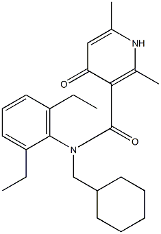 1-Cyclohexylmethyl-1,4-dihydro-2,6-dimethyl-N-(2,6-diethylphenyl)-4-oxopyridine-3-carboxamide Struktur