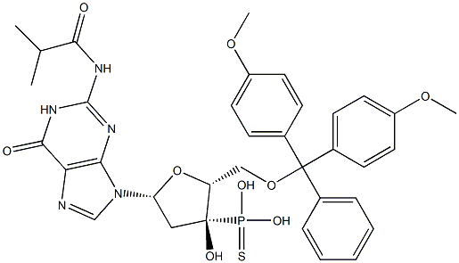 5'-O-(4,4'-Dimethoxytrityl)-N-isobutyryl-2'-deoxyguanosine 3'-thiophosphonic acid Struktur