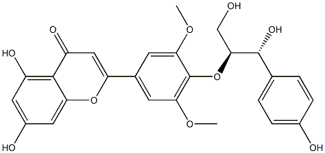 5,7-Dihydroxy-2-[4-[(1S,2R)-2-hydroxy-1-(hydroxymethyl)-2-(4-hydroxyphenyl)ethoxy]-3,5-dimethoxyphenyl]-4H-1-benzopyran-4-one Struktur