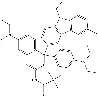 N-[7-(Diethylamino)-4-[4-(diethylamino)phenyl]-4-(9-ethyl-3-methyl-9H-carbazol-6-yl)-4H-3,1-benzothiazin-2-yl]pivalamide Struktur