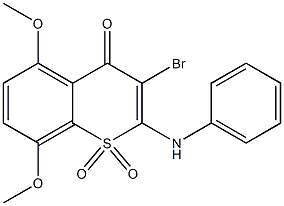 3-Bromo-5,8-dimethoxy-2-(phenylamino)-4-oxo-4H-1-benzothiopyran 1,1-dioxide Struktur