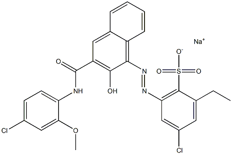 4-Chloro-2-ethyl-6-[[3-[[(4-chloro-2-methoxyphenyl)amino]carbonyl]-2-hydroxy-1-naphtyl]azo]benzenesulfonic acid sodium salt Struktur