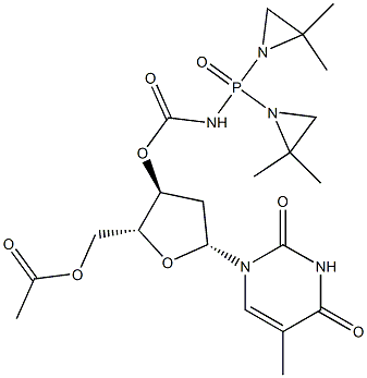 5'-O-Acetyl-3'-O-[bis(2,2-dimethyl-1-aziridinyl)phosphinylaminocarbonyl]thymidine Struktur