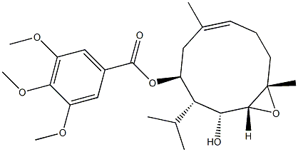 3,4,5-Trimethoxybenzoic acid [(1R,2R,3S,4S,6E,10S)-2-hydroxy-3-isopropyl-6,10-dimethyl-11-oxabicyclo[8.1.0]undec-6-en-4-yl] ester Struktur