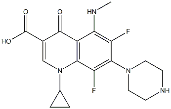 1,4-Dihydro-1-cyclopropyl-6,8-difluoro-5-(methylamino)-7-(piperazin-1-yl)-4-oxoquinoline-3-carboxylic acid Struktur