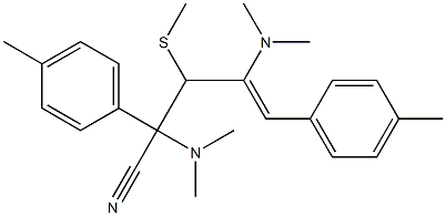 3-Methylthio-2,5-bis(4-methylphenyl)-2,4-bis(dimethylamino)-4-pentenonitrile Struktur