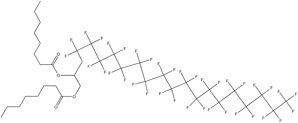 Dioctanoic acid 4,4,5,5,6,6,7,7,8,8,9,9,10,10,11,11,12,12,13,13,14,14,15,15,16,16,17,17,18,18,19,19,20,20,21,21,21-heptatriacontafluoro-1,2-henicosanediyl ester Struktur