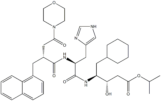 (3S,4S)-4-[N-[(2R)-3-(Morpholinocarbonyl)-2-[(naphthalen-1-yl)methyl]propionyl]-L-histidyl]amino-5-cyclohexyl-3-hydroxypentanoic acid isopropyl ester Struktur