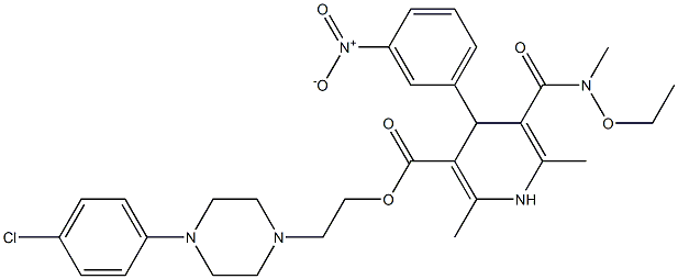 2,6-Dimethyl-4-(3-nitrophenyl)-5-[[methyl(ethoxy)amino]carbonyl]-1,4-dihydropyridine-3-carboxylic acid 2-[4-(4-chlorophenyl)piperazin-1-yl]ethyl ester Struktur