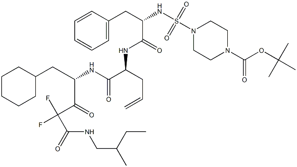 (4S)-4-[[(2S)-2-[2-(4-tert-Butoxycarbonyl-1-piperazinylsulfonyl)amino-3-phenylpropanoylamino]-4-pentenoyl]amino]-5-cyclohexyl-2,2-difluoro-3-oxo-N-[(S)-2-methylbutyl]pentanamide Struktur