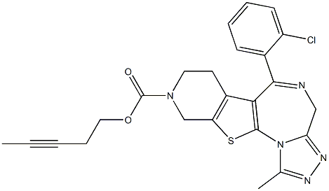 1-Methyl-6-(2-chlorophenyl)-9-[(3-pentynyloxy)carbonyl]-7,8,9,10-tetrahydro-4H-pyrido[4',3':4,5]thieno[3,2-f][1,2,4]triazolo[4,3-a][1,4]diazepine Struktur