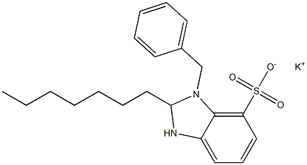 1-Benzyl-2-heptyl-2,3-dihydro-1H-benzimidazole-7-sulfonic acid potassium salt Struktur