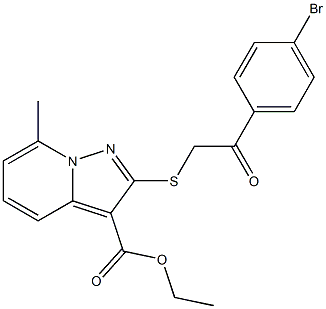 2-[[(4-Bromophenylcarbonyl)methyl]thio]-7-methylpyrazolo[1,5-a]pyridine-3-carboxylic acid ethyl ester Struktur