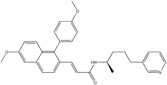 (E)-3-(6-Methoxy-1-(4-methoxyphenyl)naphthalen-2-yl)-N-[(R)-1-methyl-4-(3-pyridinyl)butyl]acrylamide Struktur