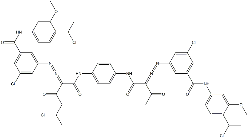 3,3'-[2-(1-Chloroethyl)-1,4-phenylenebis[iminocarbonyl(acetylmethylene)azo]]bis[N-[4-(1-chloroethyl)-3-methoxyphenyl]-5-chlorobenzamide] Struktur