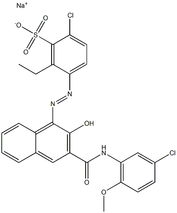 2-Chloro-6-ethyl-5-[[3-[[(3-chloro-6-methoxyphenyl)amino]carbonyl]-2-hydroxy-1-naphtyl]azo]benzenesulfonic acid sodium salt Struktur